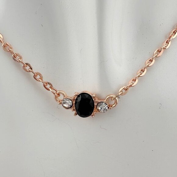 Pretty Black Sapphire & Crystal Necklace & Earrings Set with Rose Gold Overlay - Picture 5 of 13